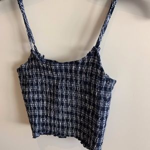 Blaid navy and White Crop Top
